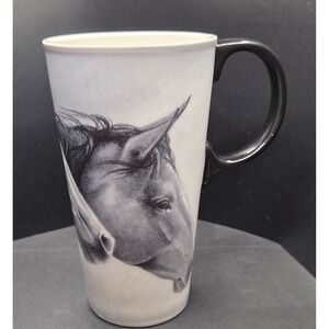 Cypress Home Horse Portrait Ceramic Latte Mug Black White Equestrian Coffee Cup